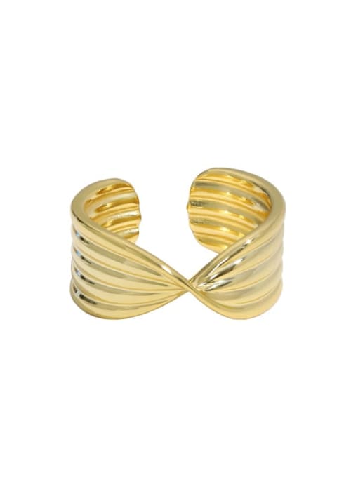 Gold [14 adjustable] 925 Sterling Silver Irregular Vintage X-shaped button pattern Band Ring